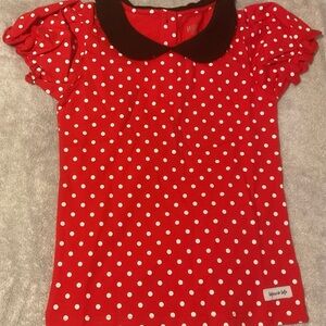 Stylish Red Polka Dot Kids Blouse with Black Collar